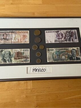 Framed Mexican Currency Display - Neutral Tones